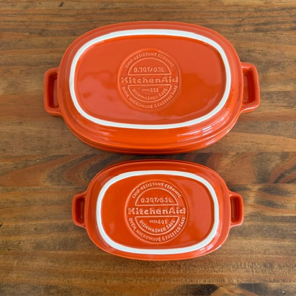 KitchenAid Orange .7qt and .3qt Chip-Resistant Ceramic Casserole Dishes - Picture 3 of 8